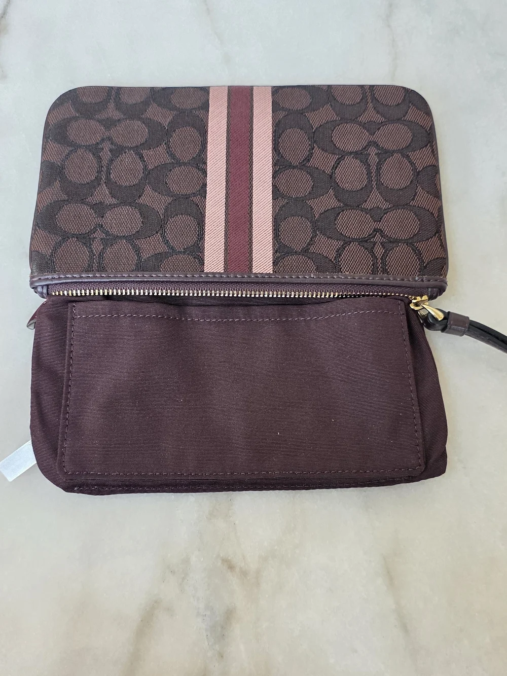 COACH Dempsey Large Corner Zip Wristlet Signature Jacquard Stripe